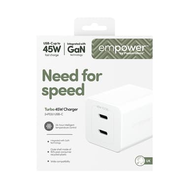 PanzerGlass empower™ by ® Turbo 45W Charger incl. 2 x USB-C | UK Plug | Silver White view 3