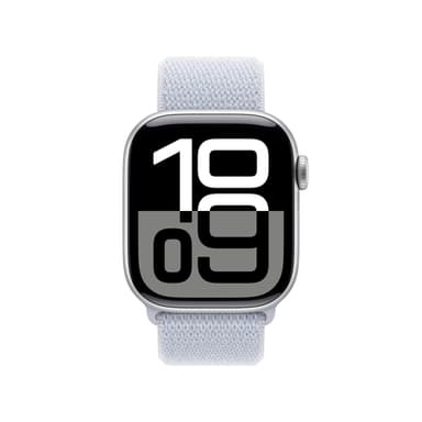 Apple Watch Series 10 GPS + Cellular 42mm Silver Aluminium Case with Blue Cloud Sport Loop view 2