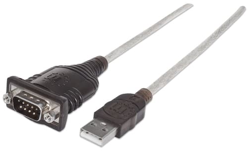 Manhattan USB-A to Serial Converter cable, 45cm, Male to Male, Serial/RS232/COM/DB9, FTDI FT232RL Chip, Windows 11 compatible (plus previous o/s), Black/Silver cable, Three Years Warranty, Equivalent to ICUSB2321F.
