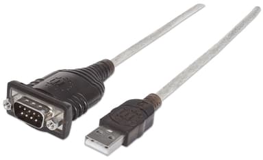 Manhattan USB-A to Serial Converter cable, 45cm, Male to Male, Serial/RS232/COM/DB9, FTDI FT232RL Chip, Windows 11 compatible (plus previous o/s), Black/Silver cable, Three Years Warranty, Equivalent to ICUSB2321F. view 1