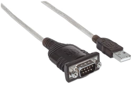Manhattan USB-A to Serial Converter cable, 45cm, Male to Male, Serial/RS232/COM/DB9, FTDI FT232RL Chip, Windows 11 compatible (plus previous o/s), Black/Silver cable, Three Years Warranty, Equivalent to ICUSB2321F.