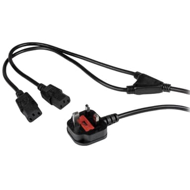 StarTech.com 6ft (2m) UK Computer Power Cable Y Splitter, 18AWG, BS 1363 to 2x C13, 10A 250V, Black Replacement AC Power Cord, Kettle Lead / Dual UK Power Cord, PC Power Supply Cable, TV/Monitor Power Cable view 1