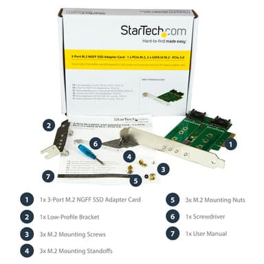 StarTech.com 3-Port M.2 SSD (NGFF) Adapter Card - 1 x PCIe (NVMe) M.2, 2 x SATA III M.2 - PCIe 3.0 - TAA view 10