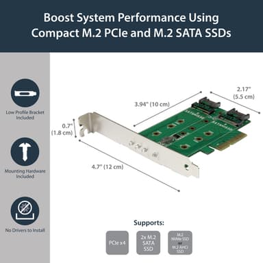 StarTech.com 3-Port M.2 SSD (NGFF) Adapter Card - 1 x PCIe (NVMe) M.2, 2 x SATA III M.2 - PCIe 3.0 - TAA view 7