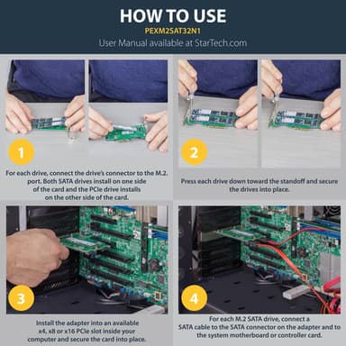 StarTech.com 3-Port M.2 SSD (NGFF) Adapter Card - 1 x PCIe (NVMe) M.2, 2 x SATA III M.2 - PCIe 3.0 - TAA view 9