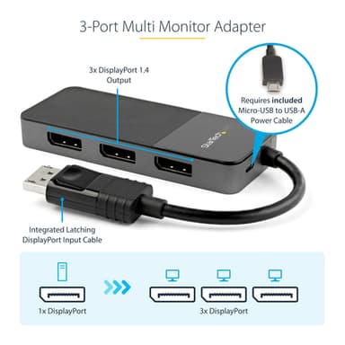StarTech.com 3 Port Multi Monitor Adapter - DisplayPort 1.4 to 3x 4K DisplayPort Video Splitter - Dual or Triple 4K - Laptop/Desktop DisplayPort MST Hub for Multiple Monitors - For Windows PCs Only view 9