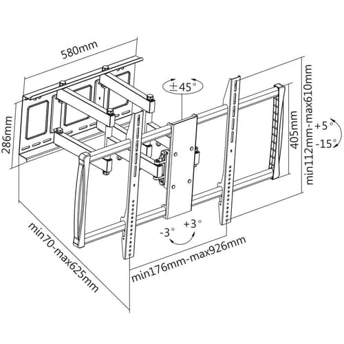 Manhattan Wall Mount for TV & Monitors (Full Motion), For screens 37" to 100", VESA compatibility: all between 200x200mm to 900x600mm - check the dimensions of the four mounting holes on back of screen to ensure it fits, Max 80kg, Black, Bracket, Lifetime Warranty