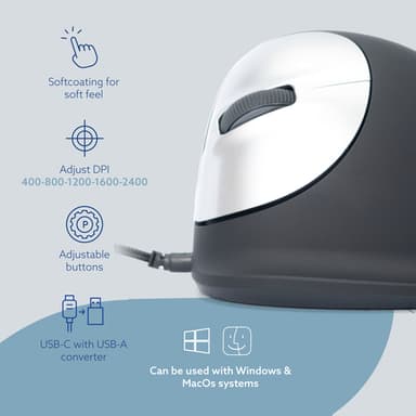 R-Go Tools Ergonomic mouse R-Go HE Break with break software, medium (hand size 165-185 mm), left-handed, Wired, black view 15
