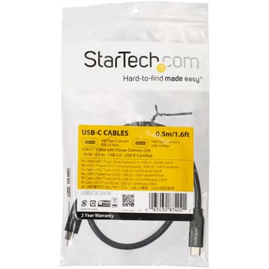 StarTech.com 1.6ft (50cm) USB-C Fast Charging Cable, Charge & Sync, 100W (5A) PD, USB 2.0, USB-IF Certified - USB C Charging Cord view 5