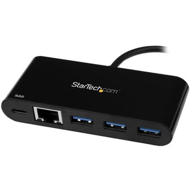 StarTech.com 3 Port USB-C Hub with Gigabit Ethernet & 60W Power Delivery Passthrough Laptop Charging - USB-C to 3x USB-A (USB 3.0 SuperSpeed 5Gbps) - USB 3.1/3.2 Gen 1 Type-C Adapter Hub~3 Port USB-C Hub with Gigabit Ethernet & 60W Power Delivery Passthrough Laptop Charging - USB-C to 3x USB-A (USB 3.0 SuperSpeed 5Gbps) - USB 3.2 Gen 1 Type-C Adapter Hub view 2