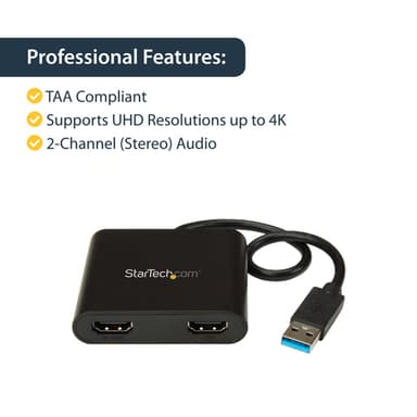 StarTech.com USB 3.0 to Dual HDMI Adapter, USB to 2x HDMI Monitor Converter for Windows (no support for macOS/ChromeOS/Linux) - TAA view 9