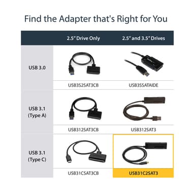 StarTech.com USB 3.1 (10Gbps) Adapter Cable for 2.5”/3.5” SATA Drives - USB-C view 11