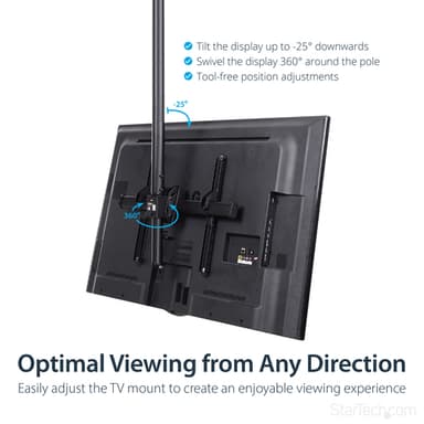 StarTech.com TV Ceiling Mount - Full-Motion Universal Hanging Single Screen Mount with Adjustable Telescopic Long Pole - Tilt / Swivel - VESA Bracket for 32”-75" Displays view 13