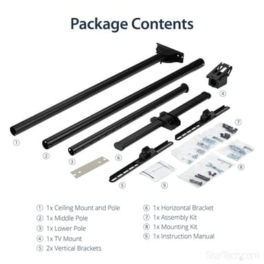 StarTech.com TV Ceiling Mount - Full-Motion Universal Hanging Single Screen Mount with Adjustable Telescopic Long Pole - Tilt / Swivel - VESA Bracket for 32”-75" Displays view 14