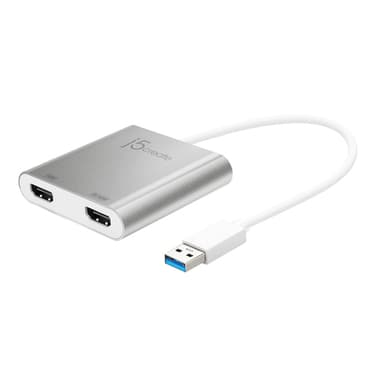 j5create JUA365 USB™ 3.0 to Dual HDMI Multi-Monitor Adapter, Silver view 1