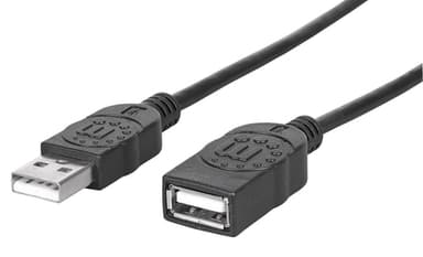 Manhattan USB-A to USB-A Extension Cable, 1m, Male to Female, 480 Mbps (USB 2.0), Hi-Speed USB, Black, Lifetime Warranty, Equivalent to USBEXTAA3BK view 1
