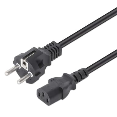 Manhattan Mains Power Cord/Cable, Euro 2-pin plug (CEE 7/4 Schuko) to C13 Female (kettle lead), 1m, 10A, Black, Lifetime Warranty view 1
