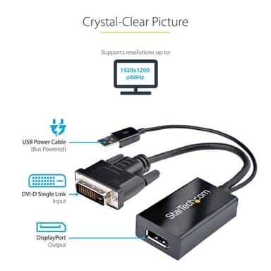 StarTech.com DVI to DisplayPort Adapter - USB Power - 1920 x 1200 - DVI to DisplayPort Converter - Video Adapter - DVI-D to DP view 11
