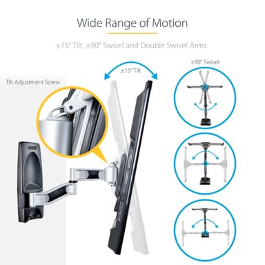 StarTech.com Articulating TV Wall Mount, VESA Wall Mount, Supports 26 to 65 inch/99lb/Flat/Curved TVs, Retractable Low Profile Wall Mount TV Bracket, Adjustable Corner TV Wall Mount - TAA view 12