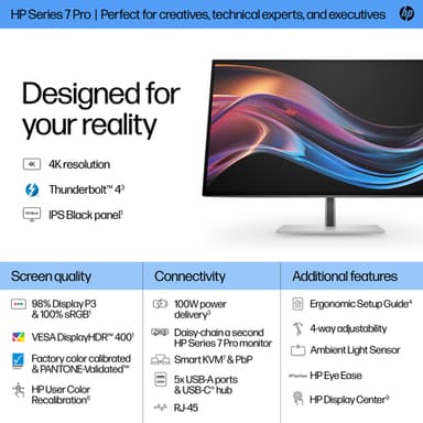 HP Series 7 Pro 27 inch 4K Thunderbolt 4 Monitor - 727pk view 3