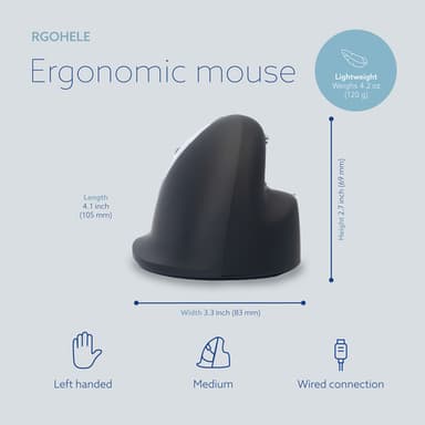 R-Go Tools Ergonomic mouse R-Go HE Break with break software, medium (hand size 165-185 mm), left-handed, Wired, black view 16