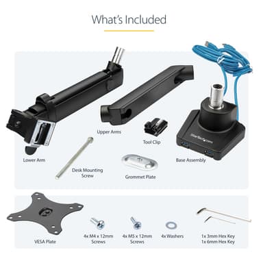 StarTech.com Desk Mount Monitor Arm with 2x USB 3.0 ports, Slim Full Motion Single Monitor Mount, up to 34" (17.6lb/8kg) VESA Display, Clamp/Grommet Mount, Mechanical Spring view 16