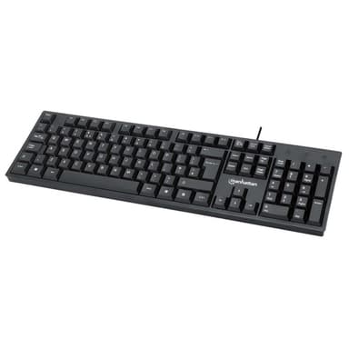 Manhattan Keyboard UK USB Wired, Standard Qwerty layout, Black, Full Size Keys, Cable 1.5m, USB-A connection, Plug and Play, Three Year Warranty, Retail Boxed view 1