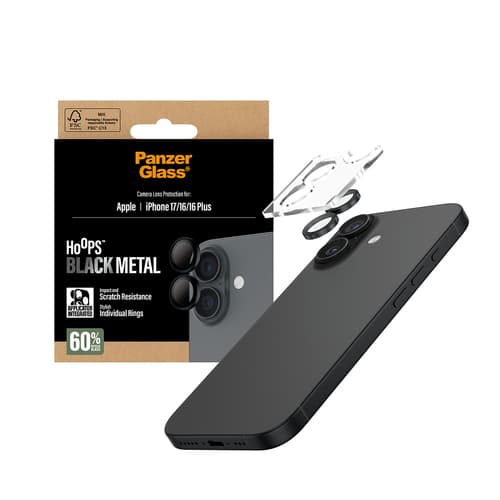 PanzerGlass ® Hoops® Camera Lens Protector Black iPhone 17 | iPhone 16 | 16 Plus Clear screen protector Apple 1 pc(s)