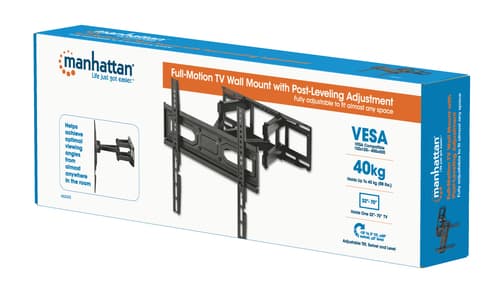 Manhattan Wall Mount for TV & Monitors (Full Motion), For screens 32" to 55", VESA compatibility: all between 100x100mm to 400x400mm - check the dimensions of the four mounting holes on back of screen to ensure it fits, Max 40kg, Black, Bracket, Lifetime Warranty