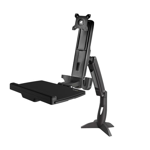 StarTech.com Sit Stand Monitor Arm - Desk Mount Adjustable Sit-Stand Workstation Arm for Single 27" VESA Mount Display - Ergonomic Articulating Standing Desk Converter with Keyboard Tray - TAA