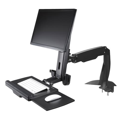 StarTech.com Sit Stand Monitor Arm - Desk Mount Adjustable Sit-Stand Workstation Arm for Single 27" VESA Mount Display - Ergonomic Articulating Standing Desk Converter with Keyboard Tray - TAA