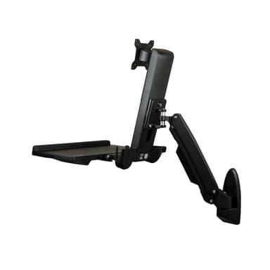 StarTech.com Wall Mount Workstation - Articulating Full Motion Standing Desk with Ergonomic Height Adjustable Monitor & Keyboard Tray Arm - Mouse & Scanner Holders - Single VESA Display - TAA view 3