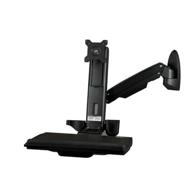 StarTech.com Wall Mount Workstation - Articulating Full Motion Standing Desk with Ergonomic Height Adjustable Monitor & Keyboard Tray Arm - Mouse & Scanner Holders - Single VESA Display - TAA view 5