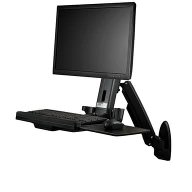 StarTech.com Wall Mount Workstation - Articulating Full Motion Standing Desk with Ergonomic Height Adjustable Monitor & Keyboard Tray Arm - Mouse & Scanner Holders - Single VESA Display - TAA view 1
