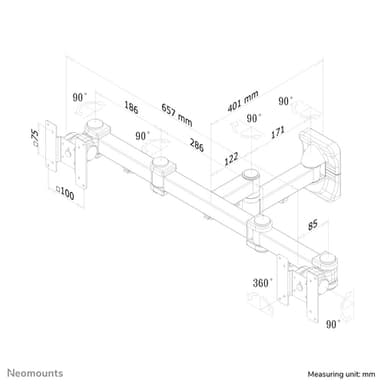 Neomounts FPMA-W960D Dual monitor/TV mount wall 10-27" - full motion view 6