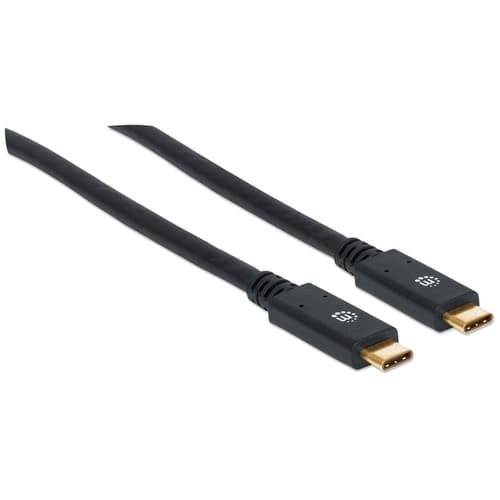 Manhattan USB-C to USB-C Cable, 2m, Male to Male, Black, 5 Gbps (USB 3.2 Gen1 aka USB 3.0), 3A (fast charging), SuperSpeed USB, Lifetime Warranty, Equivalent to USB315CC2M