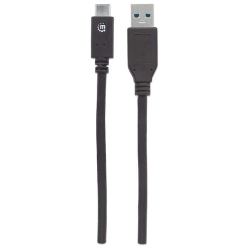 Manhattan USB-C to USB-A Cable, 1m, Male to Male, 10 Gbps (USB 3.2 Gen2 aka USB 3.1), 3A (fast charging), SuperSpeed+ USB, Black, Lifetime Warranty, Equivalent to USB31AC1M