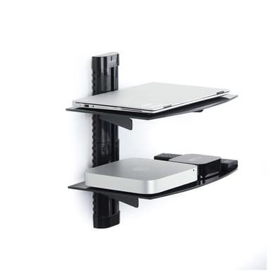 StarTech.com Dual Floating Wall-Mounted AV Shelves, Adjustable Height Shelf For Under TV, Organize A/V Equipment On Black Tempered Glass Shelves view 8