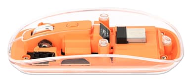 Manhattan Transparent Rechargeable Wireless Mouse, Clear/Orange, Adjustable 800/1200/1600dpi, With RGB LED light, 2.4Ghz (effective range up to 10m), USB, Optical, Ambidextrous, Four Button with Scroll Wheel, Slim Design, USB-A micro receiver, Lithium Ion battery view 10