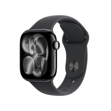 Apple Watch Series 11 GPS 42mm Jet Black Aluminium Case with Black Sport Band - M/L view 1