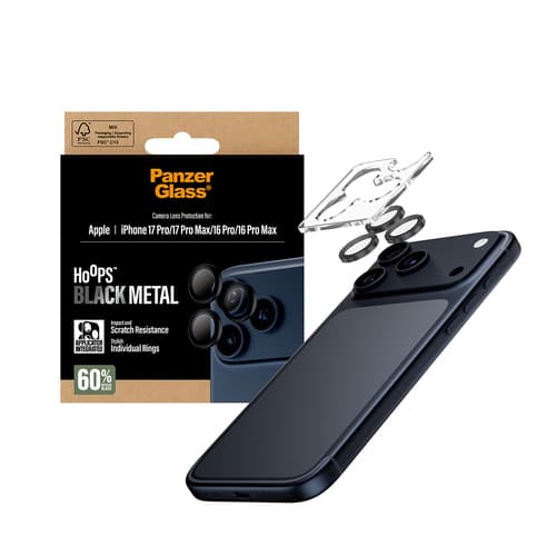 PanzerGlass ® Hoops® Camera Lens Protector Black iPhone 17 Pro | iPhone 17 Pro Max | iPhone 16 Pro | 16 Pro Max Clear screen protector Apple 1 pc(s)