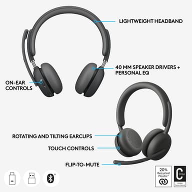 Logitech Zone Wireless 2 Headset Head-band Office/Call center USB Type-C Bluetooth Graphite view 11