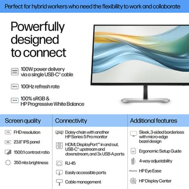 HP Series 5 Pro 23.8 inch FHD USB-C Monitor - 524pu view 2