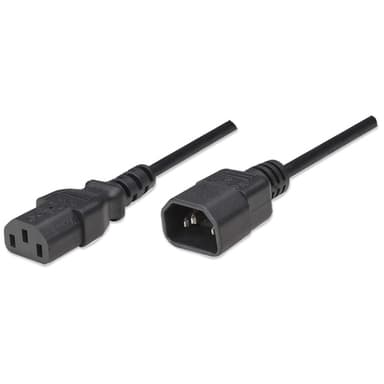 Manhattan Power Cord/Cable, C14 Male to C13 Female (kettle lead), Monitor to CPU, 1.8m, 10A, Black, Lead, Lifetime Warranty view 1