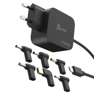 j5create JUP1565DC 67W GaN PD USB-C® Mini Charger with 6 Types of DC Connector-EU, Black view 1