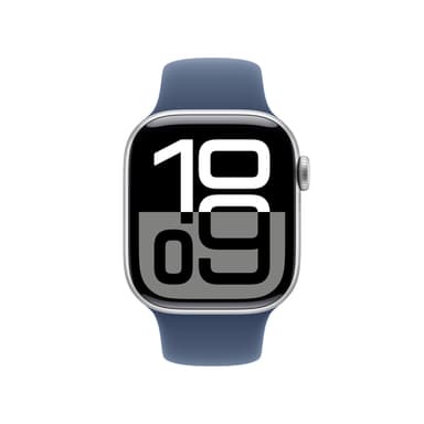 Apple Watch Series 10 GPS + Cellular 42mm Silver Aluminium Case with Denim Sport Band - M/L view 2