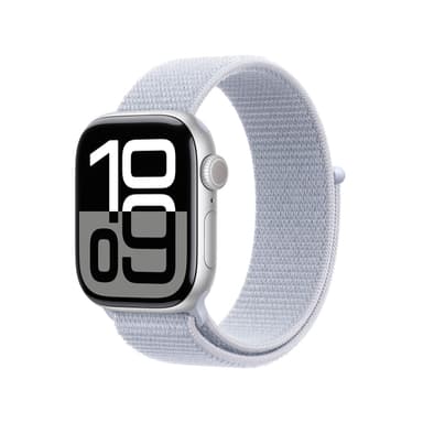 Apple Watch Series 10 GPS + Cellular 42mm Silver Aluminium Case with Blue Cloud Sport Loop view 1