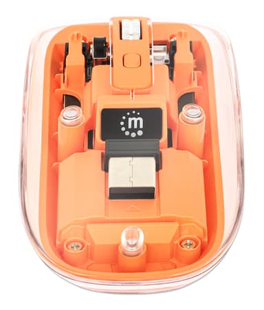 Manhattan Transparent Rechargeable Wireless Mouse, Clear/Orange, Adjustable 800/1200/1600dpi, With RGB LED light, 2.4Ghz (effective range up to 10m), USB, Optical, Ambidextrous, Four Button with Scroll Wheel, Slim Design, USB-A micro receiver, Lithium Ion battery view 9