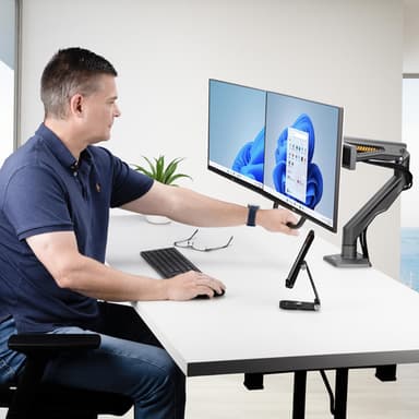 StarTech.com Desk Mount Dual Monitor Arm with Crossbar, Up To 27" Displays, VESA 75x75/100x100, Max 33lb/15kg, C-Clamp, Fully Articulating, Mechanical Spring, TAA view 9