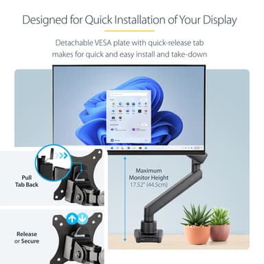 StarTech.com Desk Mount Monitor Arm with 2x USB 3.0 ports, Slim Full Motion Single Monitor Mount, up to 34" (17.6lb/8kg) VESA Display, Clamp/Grommet Mount, Mechanical Spring view 13